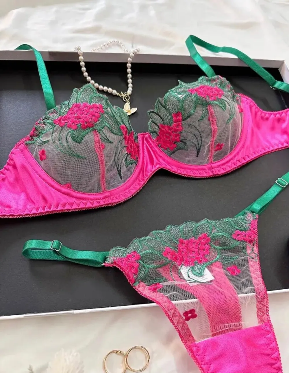 Embroidered Silk Lingerie Set