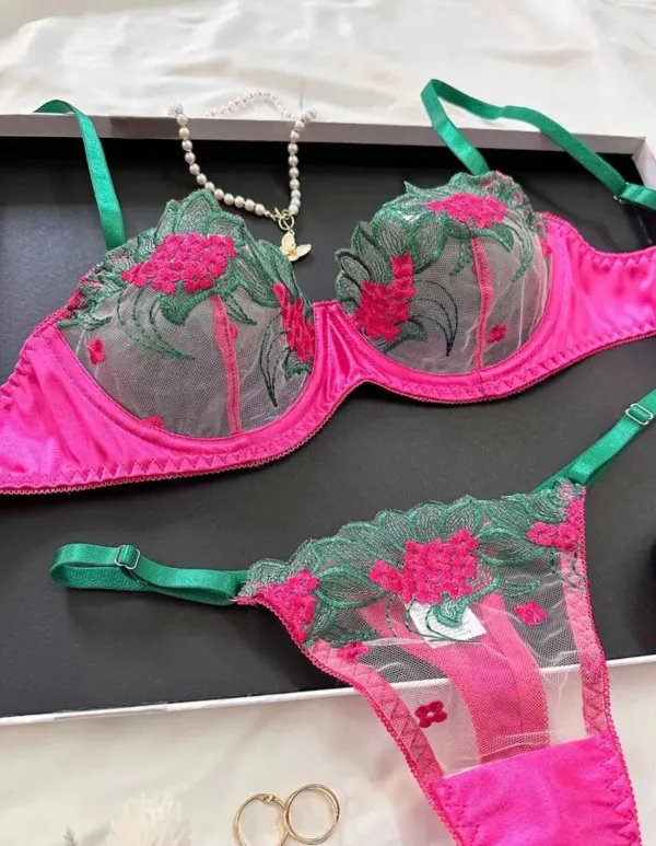 Embroidered Silk Lingerie Set