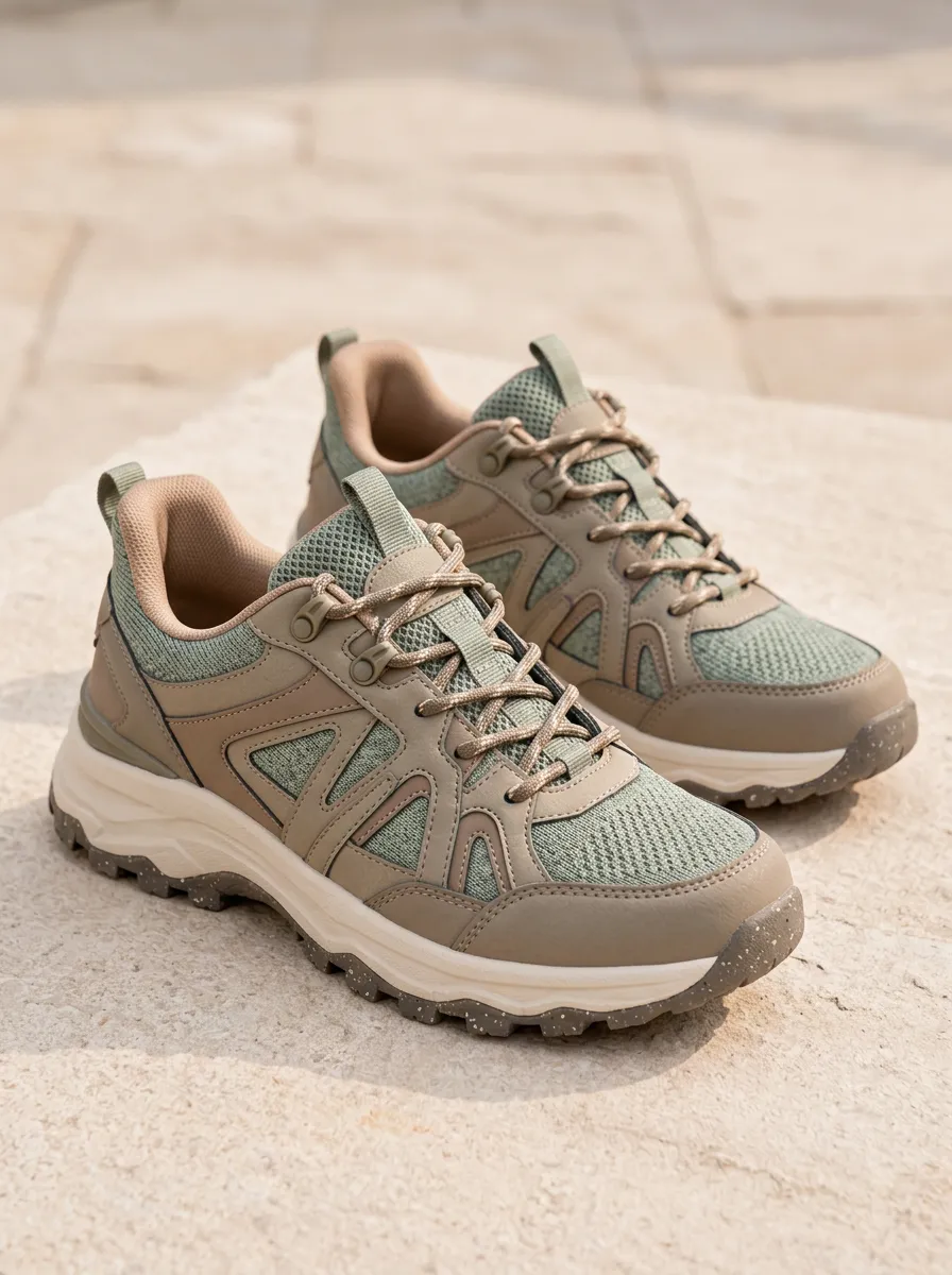 Free Roam Women's Khaki Green Mesh Patterned Low Top Casual Shoes