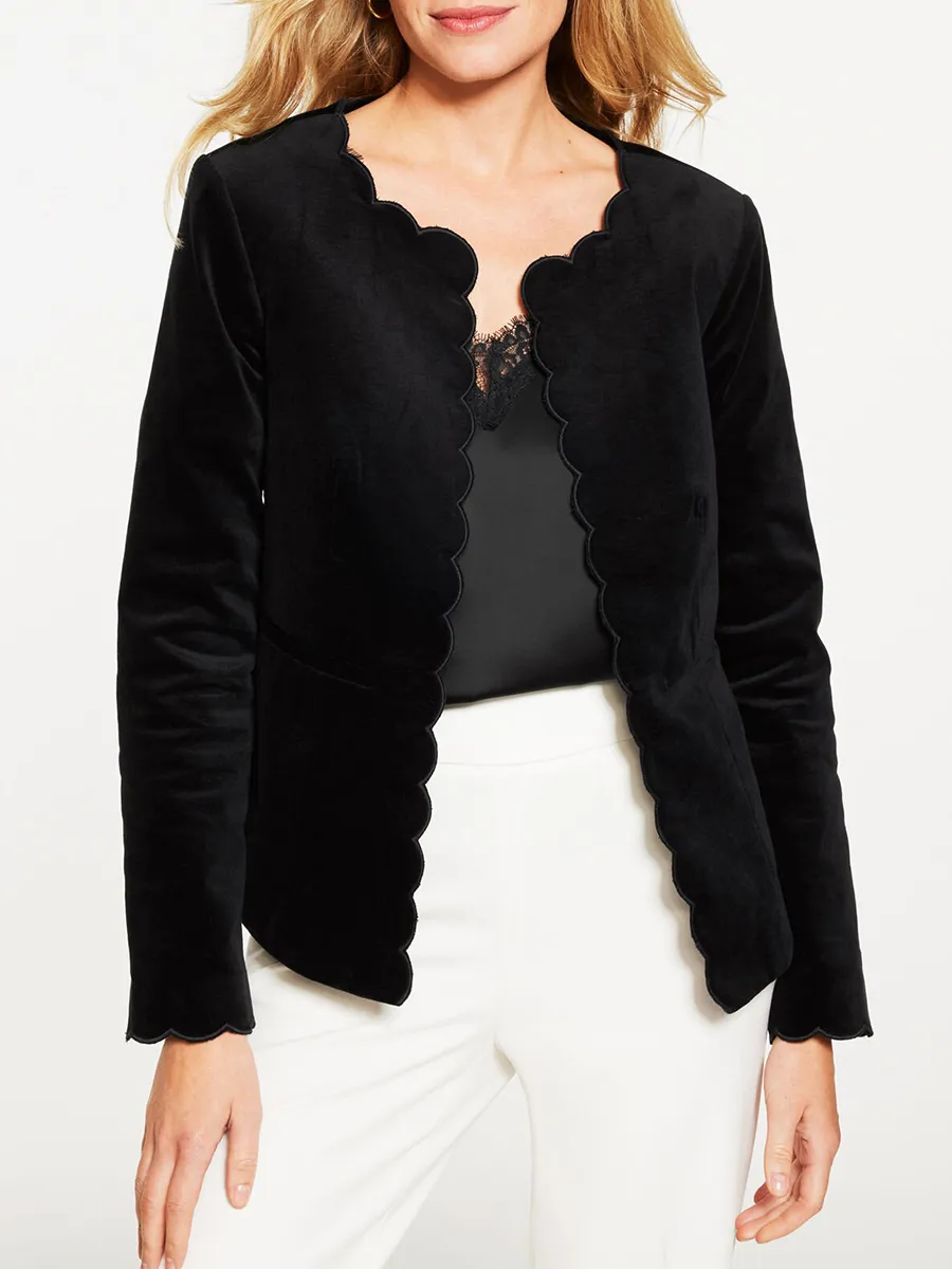 Women's Unique Fan Shaped Edge Elastic Cotton Fleece Jacket