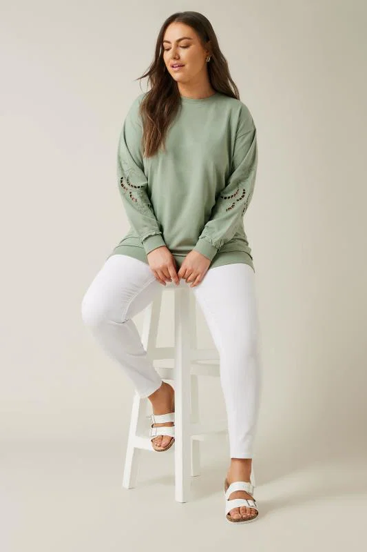 Sage Green Cutwork Crew Neck Sweatshirt detail 1
