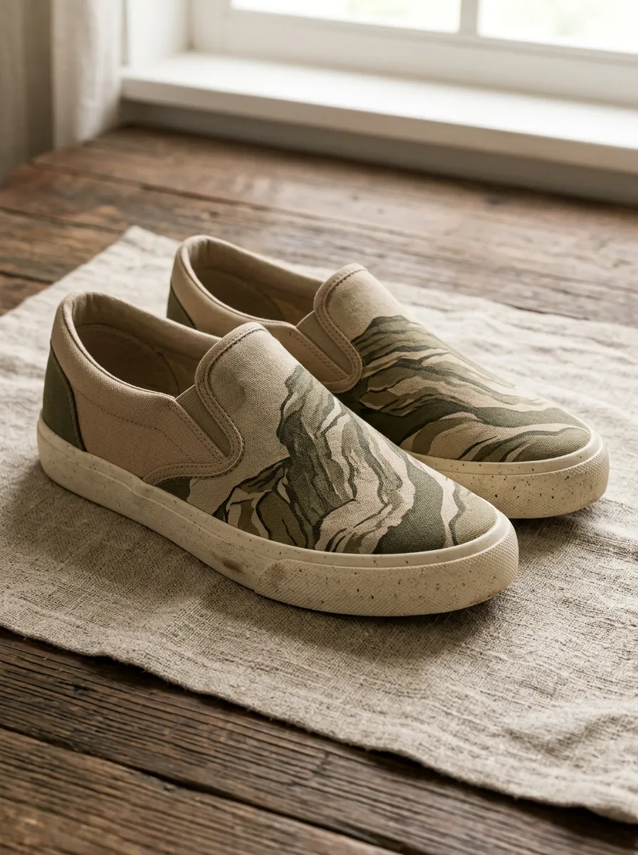 Men's Modern Mountain Landscape Patterned Slip-on Canvas Shoes