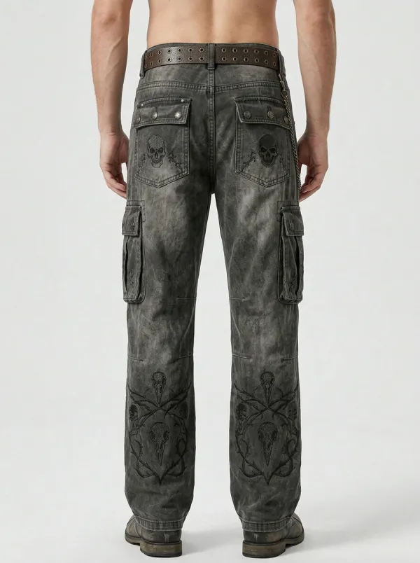 Shadow Skull Thorn Dark Look Men's Gothic Cargo Pants