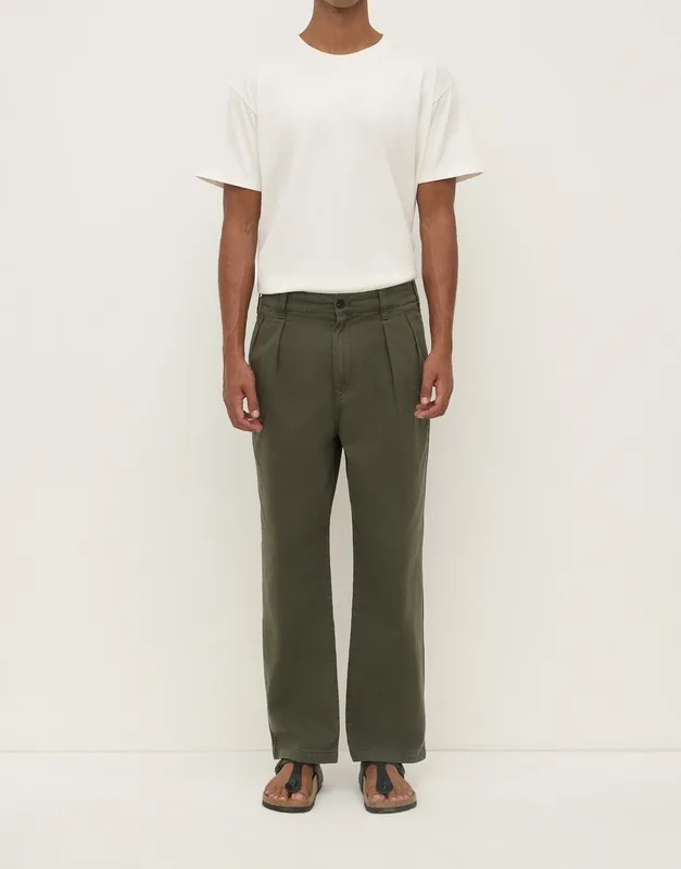 Moss Pleated Cotton Chinos