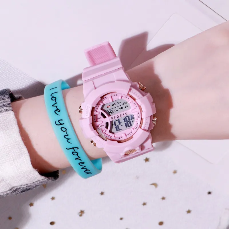 Elevated Blush Pink Digital Sports Watch with Matching Silicone Bracelet