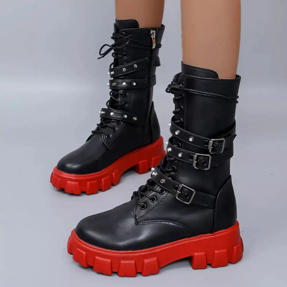 Buckled Lace Up Combat Boots
