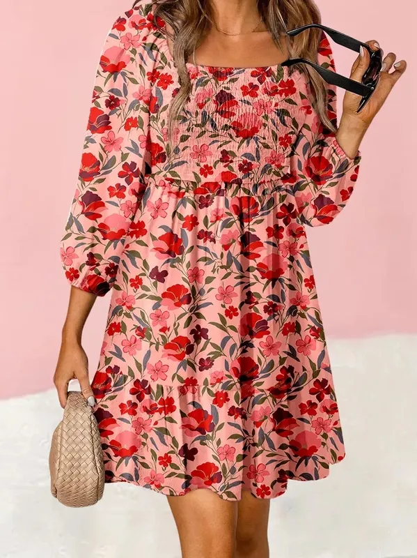 Floral Print Smocked Mini Dress