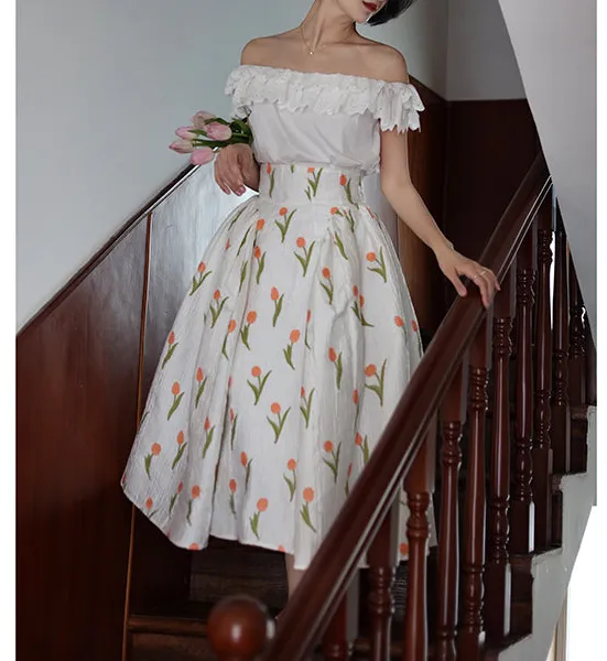 Refined Layering High Waist Floral Skirt