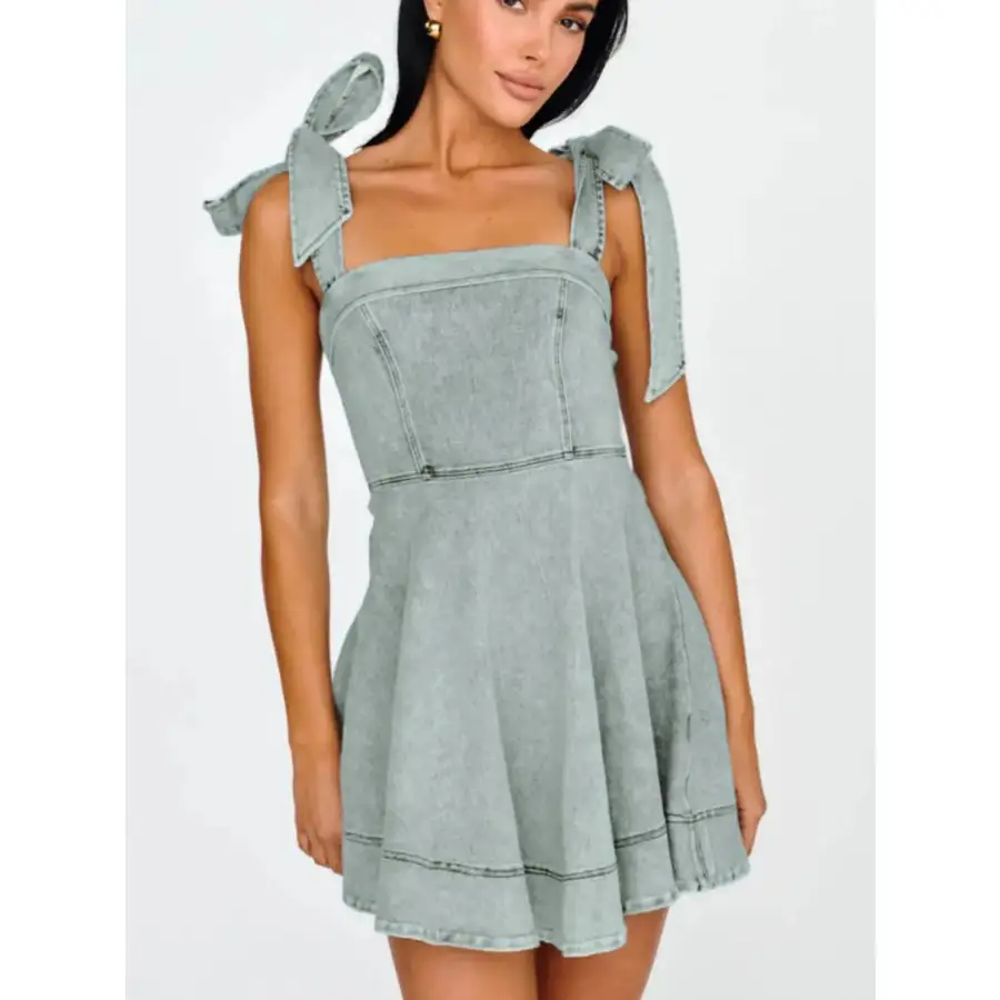 Bow-Shoulder Square Neck Mini Dress