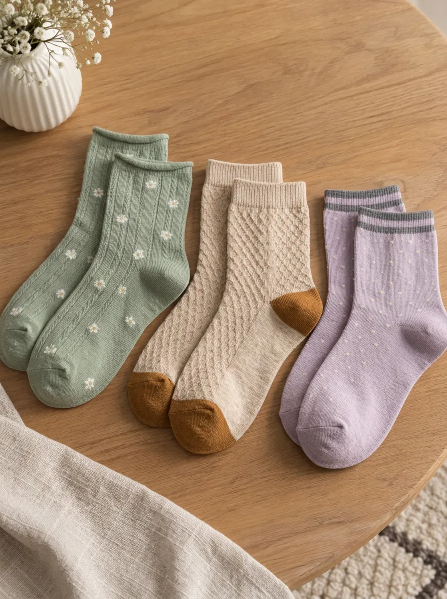 Women's Floral Daisy Textured Polka Dot Printed Socks 3-Pack