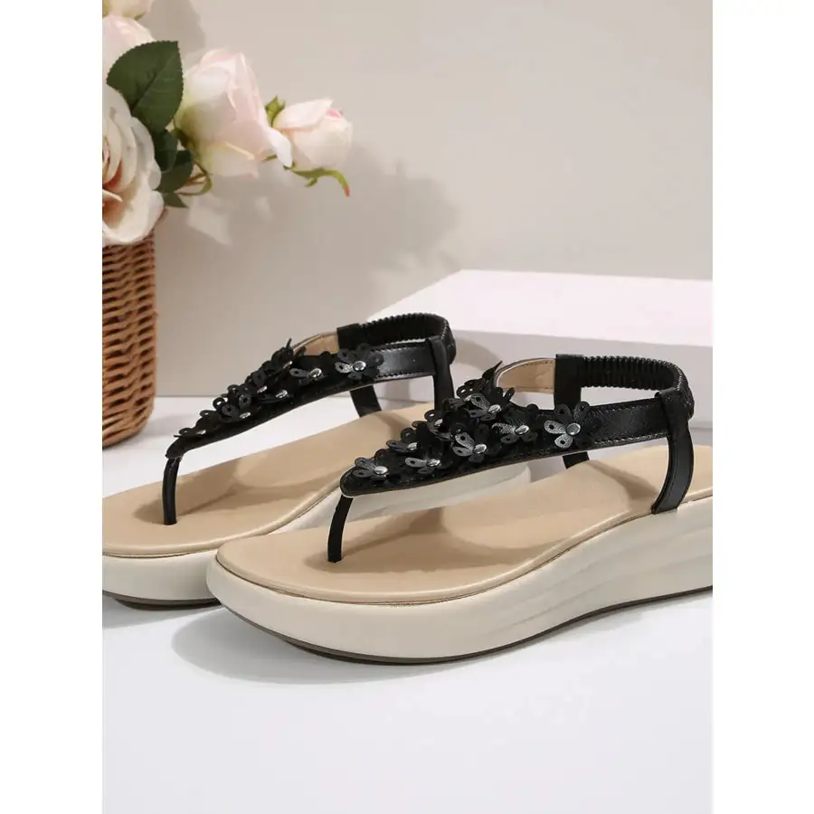 Studded T Strap Wedge Sandals