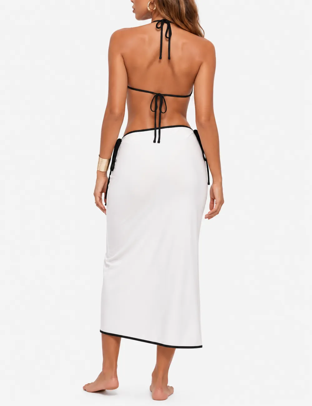 Color Block Halter Triangle Bikini Set with Midi Skirt