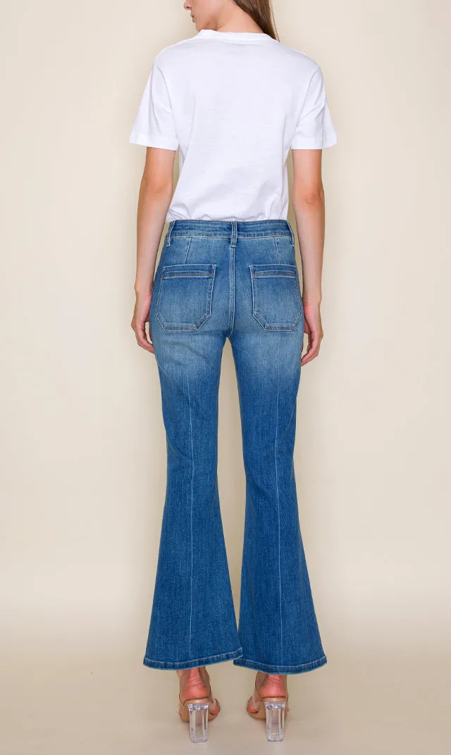 Mid Rise Cropped Flare Jeans