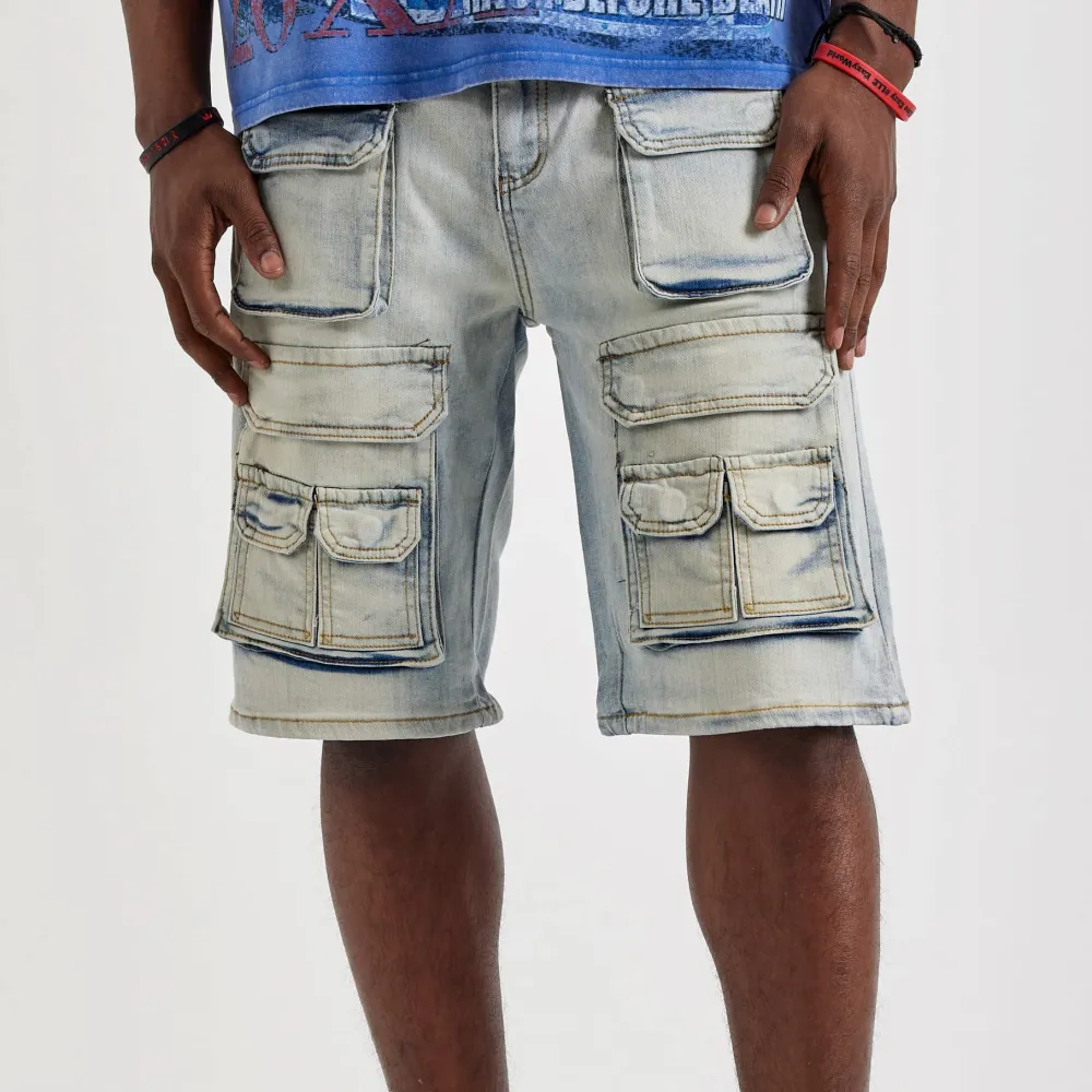 Relaxed Denim Cargo Shorts
