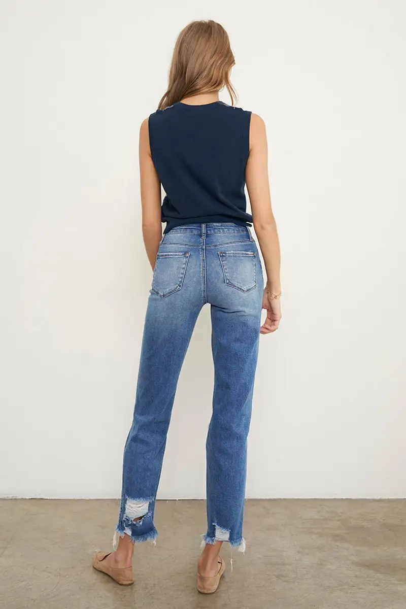 Mid Rise Ripped Frayed Hem Boyfriend Jeans