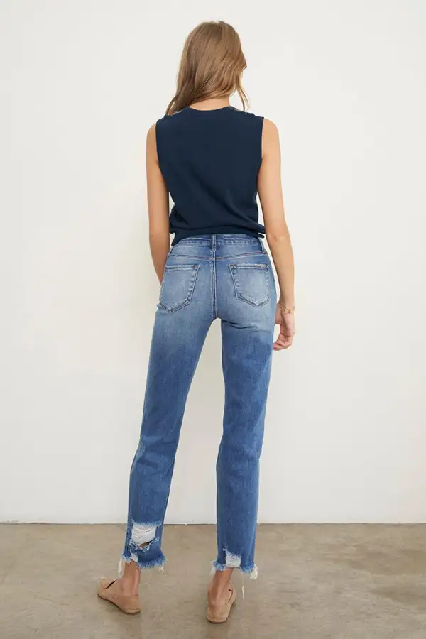 Mid Rise Ripped Frayed Hem Boyfriend Jeans