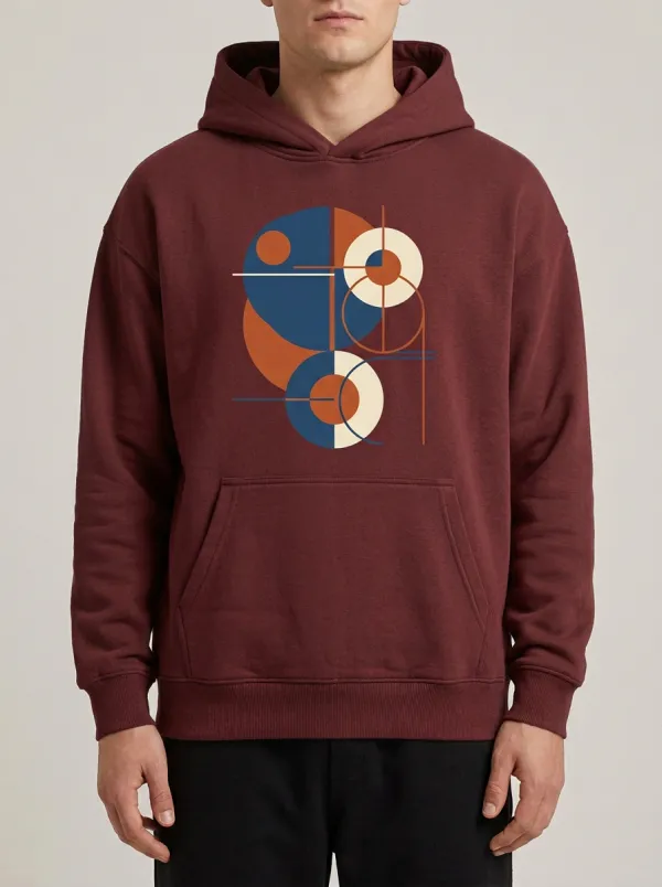 Men's Geometric Abstract Print Pocket Front Hoodie