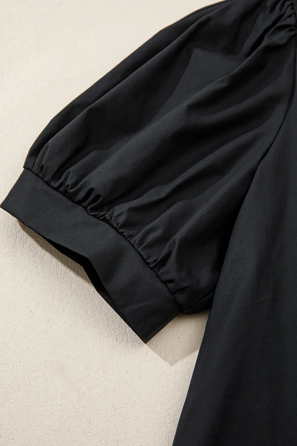 Black Short Puff Sleeve Contrast Blouse