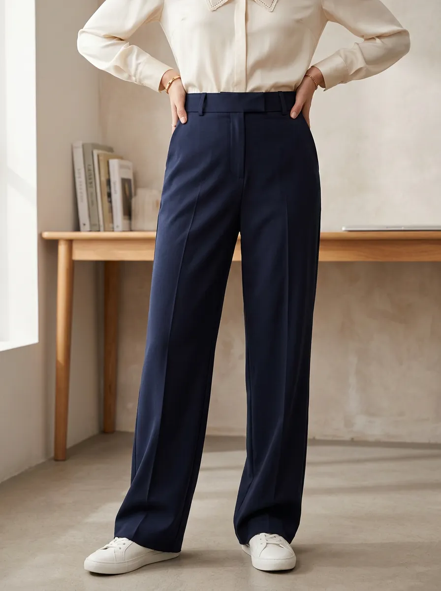 Classic High-Waist Tailored Women's Wide-Leg Trousers