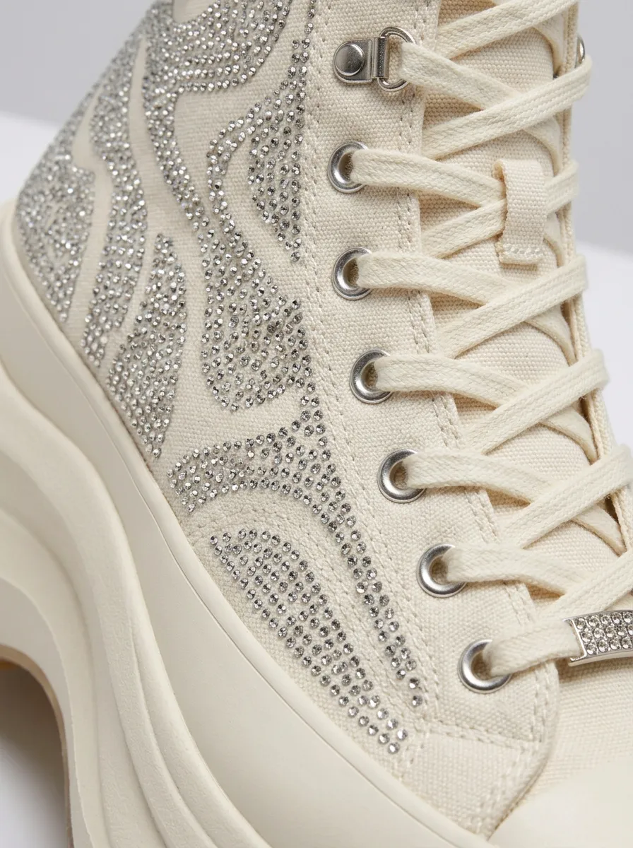 Modern Lace-Detail Lace-Up Women's Rhinestone Platform Shoes