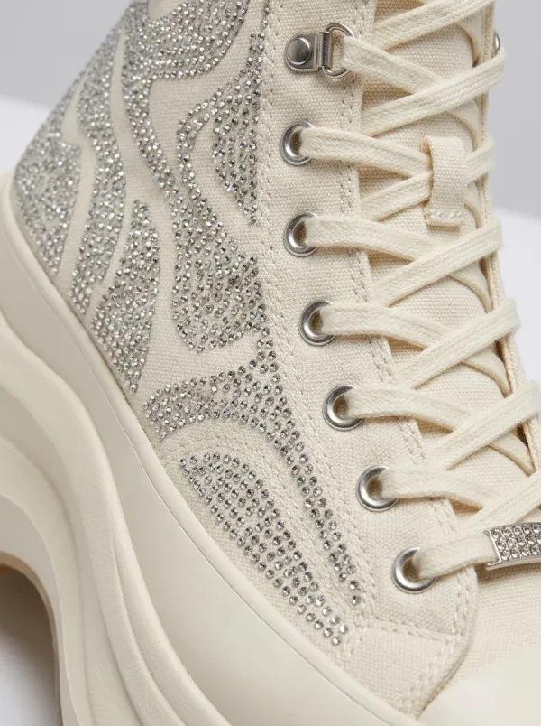 Modern Lace-Detail Lace-Up Women's Rhinestone Platform Shoes