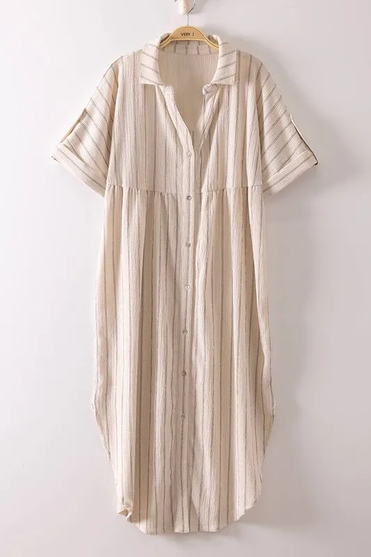 Striped Linen Midi Button-Down Shirt Dress