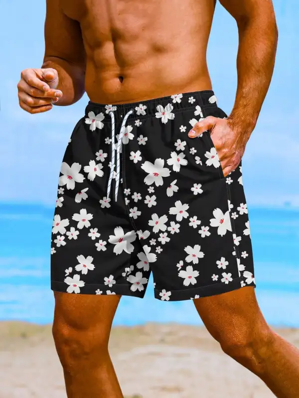 Men's Floral Print Pocket Swim Trunks