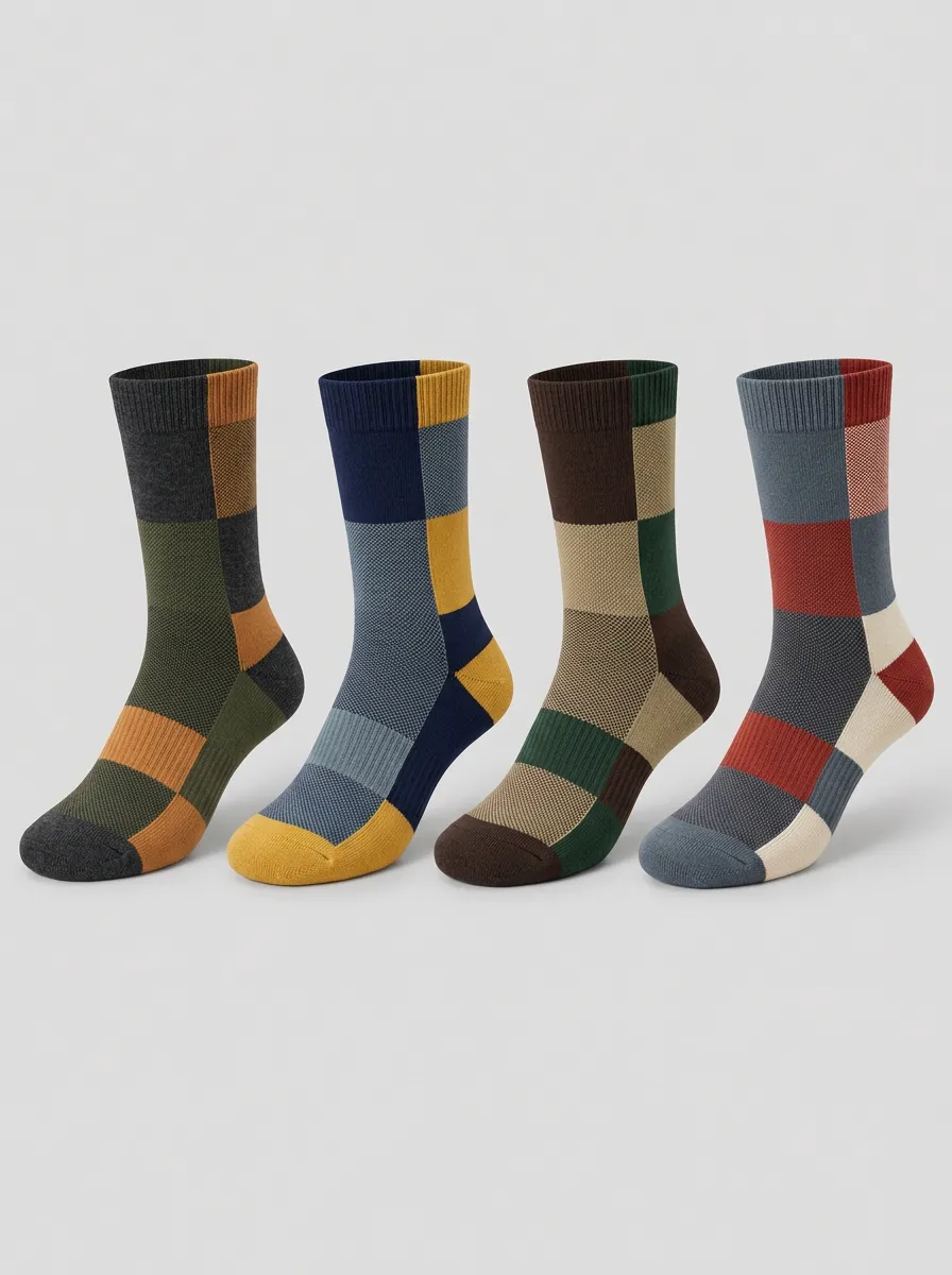 Men's Patchwork Colorblock Crew Socks 4-Pack