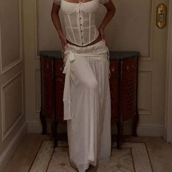 White Flowy Georgette Maxi Skirt
