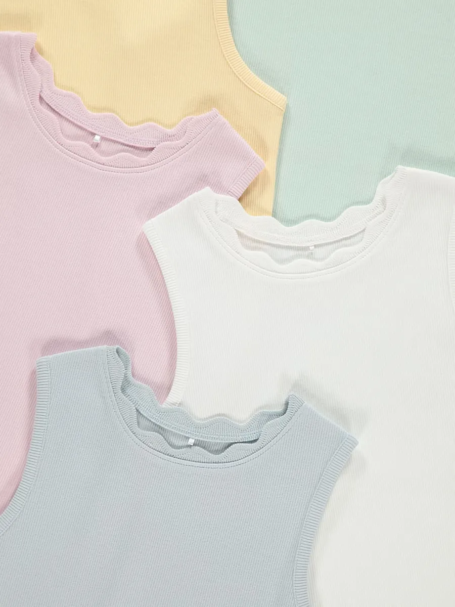 Pastel Ribbed Scalloped Edge Vest 5 Pack