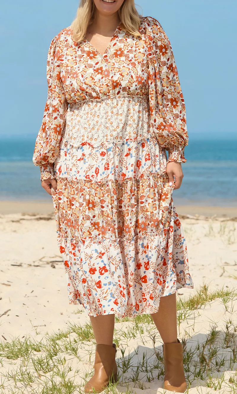 Plus Fit Floral Tiered Ruffle Maxi Dress