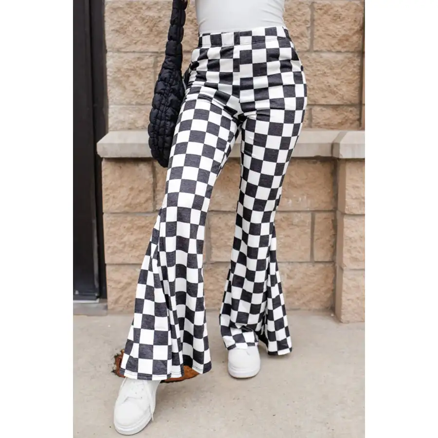 Checkered Flare Pants with Pockets