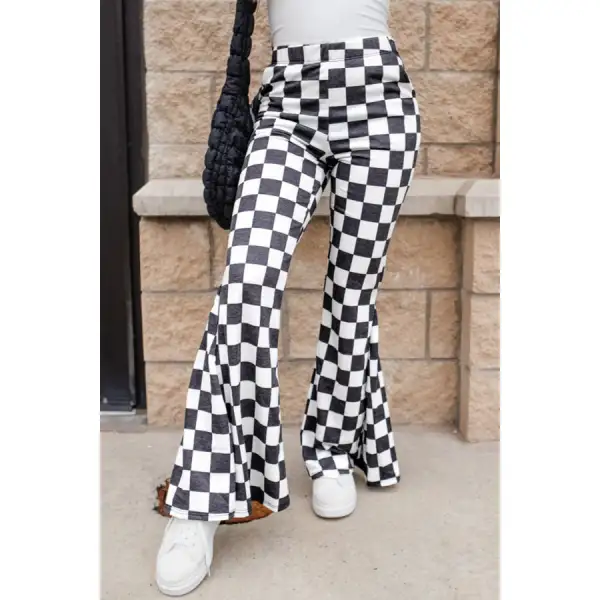 Checkered Flare Pants with Pockets