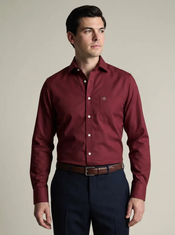 Men's Smart-Casual Light Blue Embroidered Pocket Non-Iron Cotton Shirt