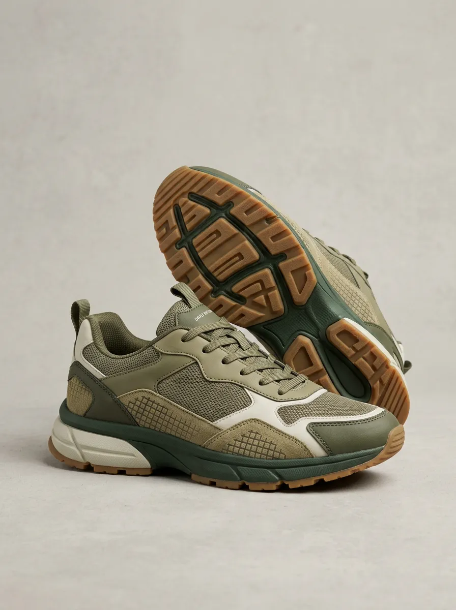 Mesh-Panel Grid Casual Sneakers
