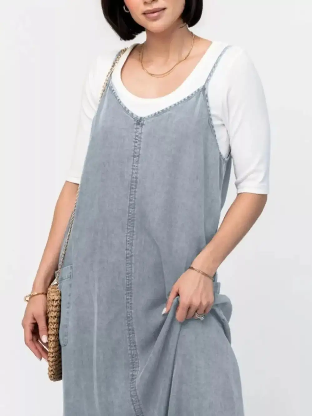 Casual Washed Denim Cami Maxi Dress
