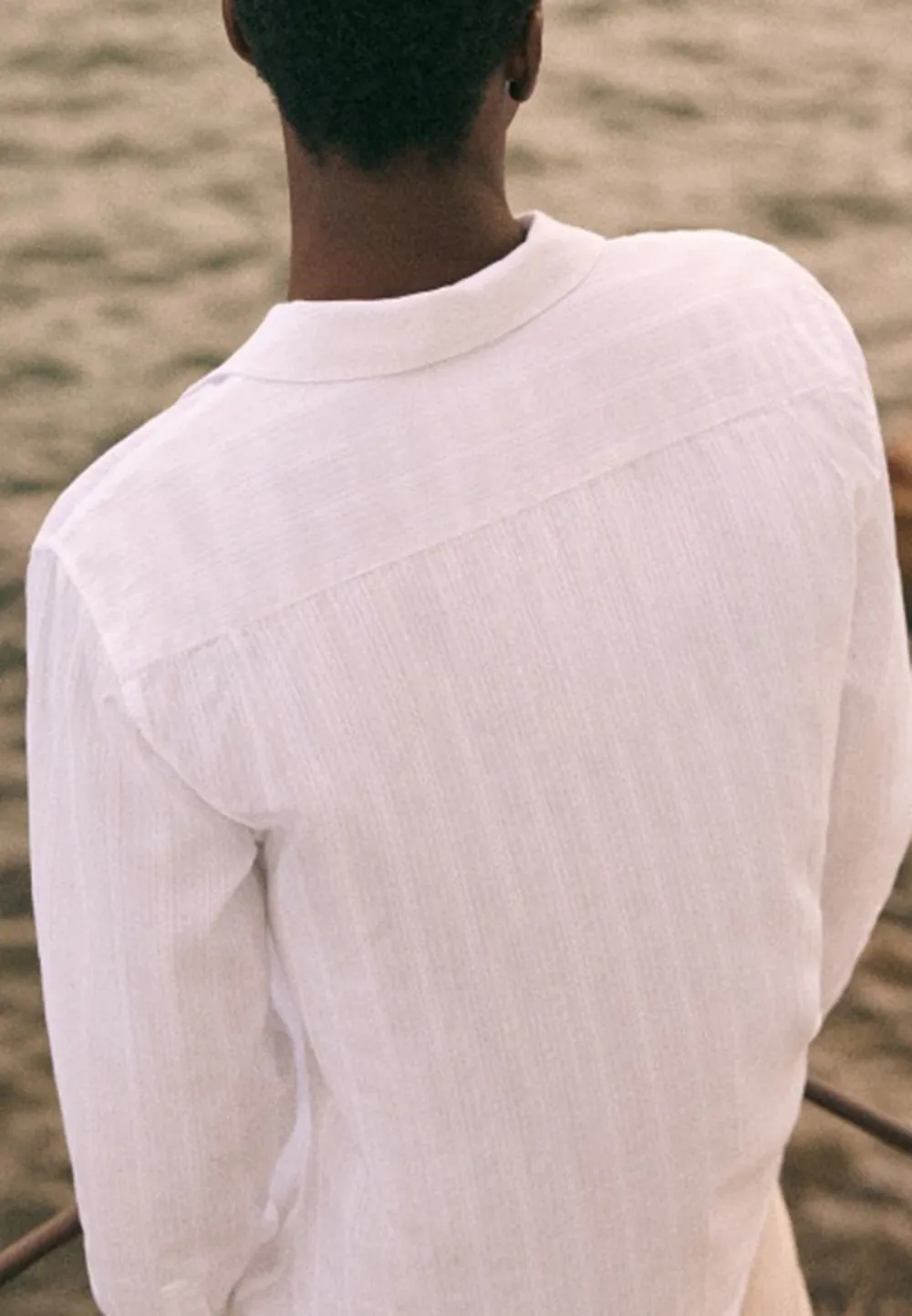 White Linen Blend Relaxed Fit Camp Collar Shirt
