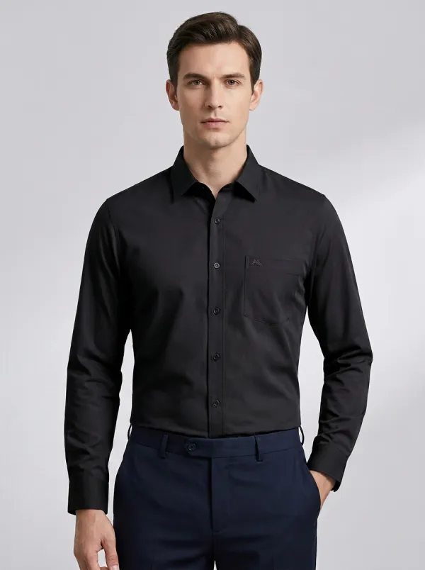 Men's Non-Iron Cotton Embroidered Logo Pocket Button-Down Shirt