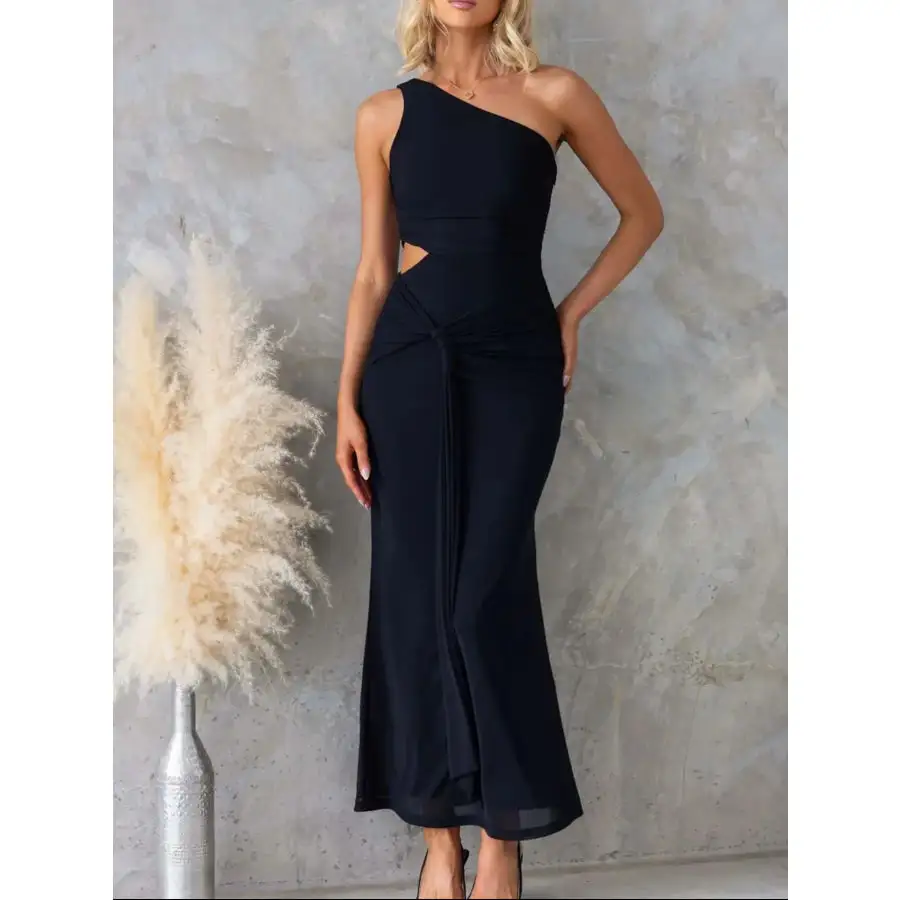 One Shoulder Cutout Bodycon Maxi Dress