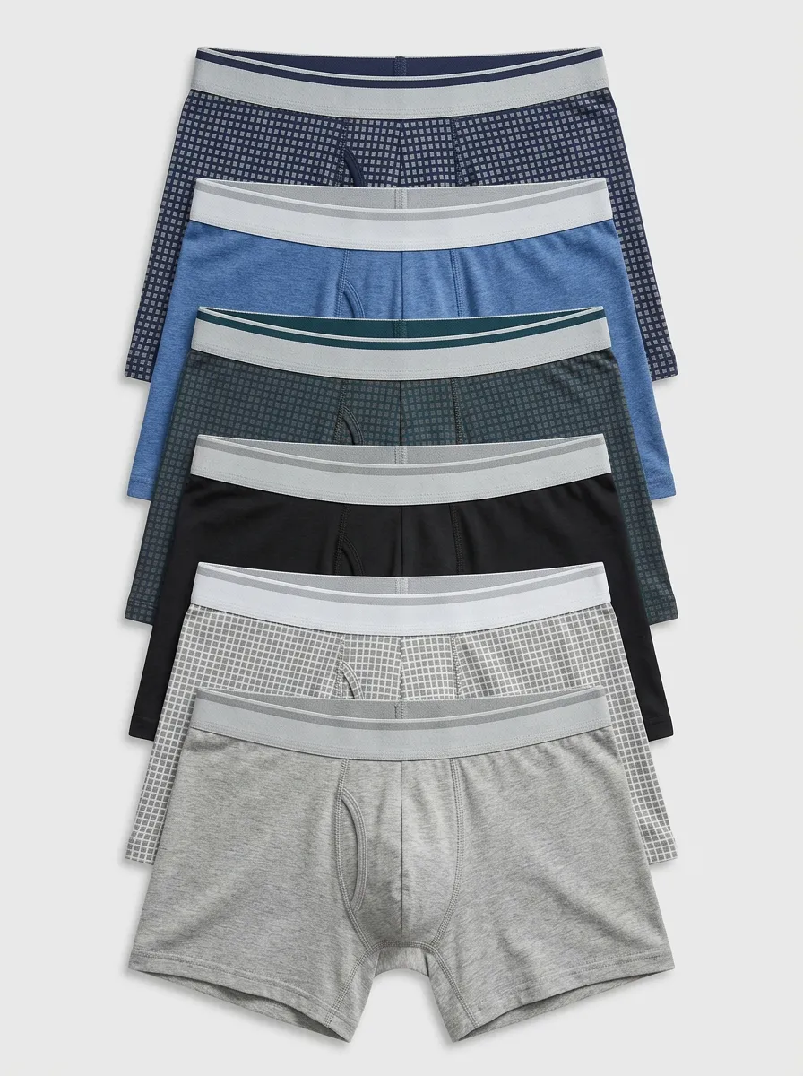Men's Multi Pattern Grid Print 6-Pack Boxer Briefs