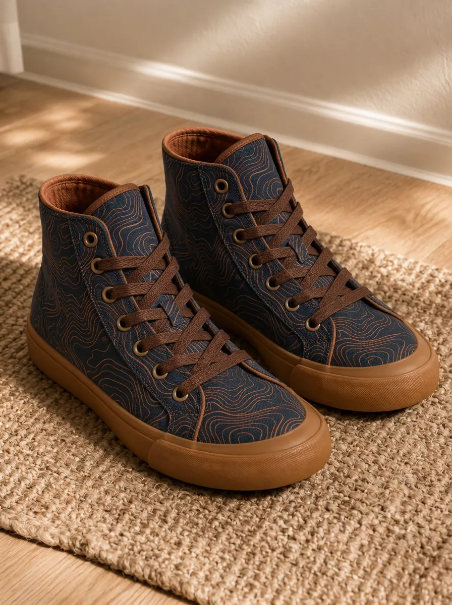 Men's Classic Topographic Map Pattern Patterned High Top Canvas Shoes