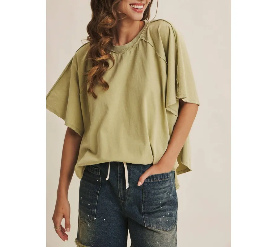 Mineral-Washed Draped Cotton Jersey Top
