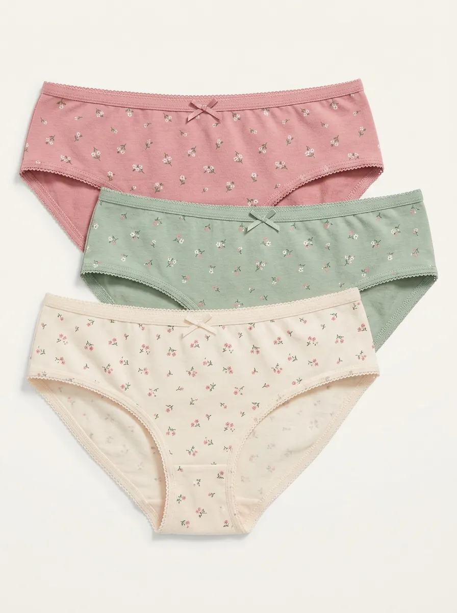 Textured Floral Women's Three-Piece Panty Set