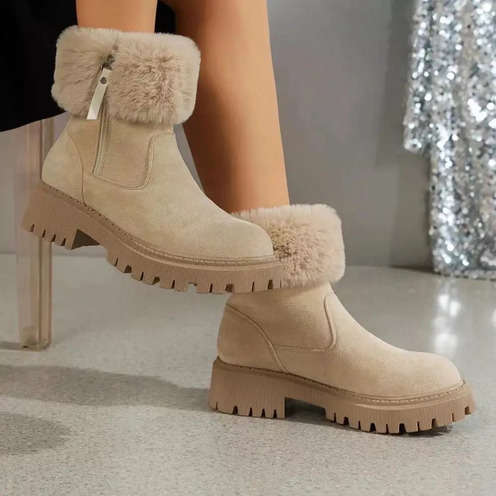 Side-Zip Fuzzy Boots