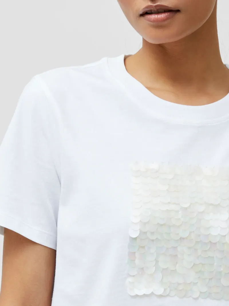 Casual Sequin Design Round Neck Short Sleeves