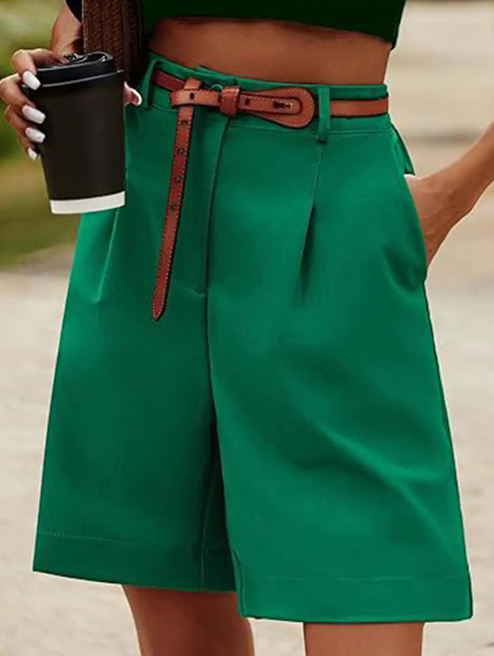 High-Waist Wide-Leg Suit Shorts