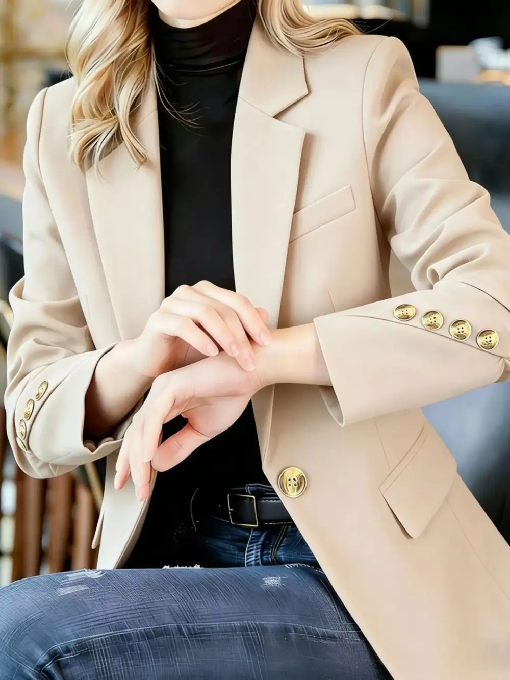 Refined Single-Button Lapel-Collar Blazer