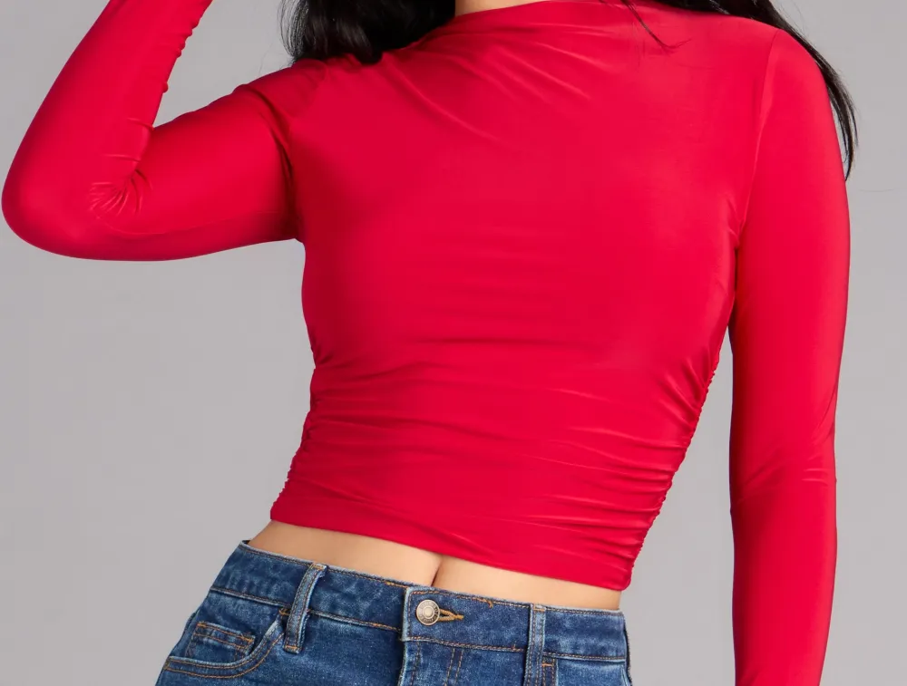 Mock-Neck Long-Sleeve Cropped Top
