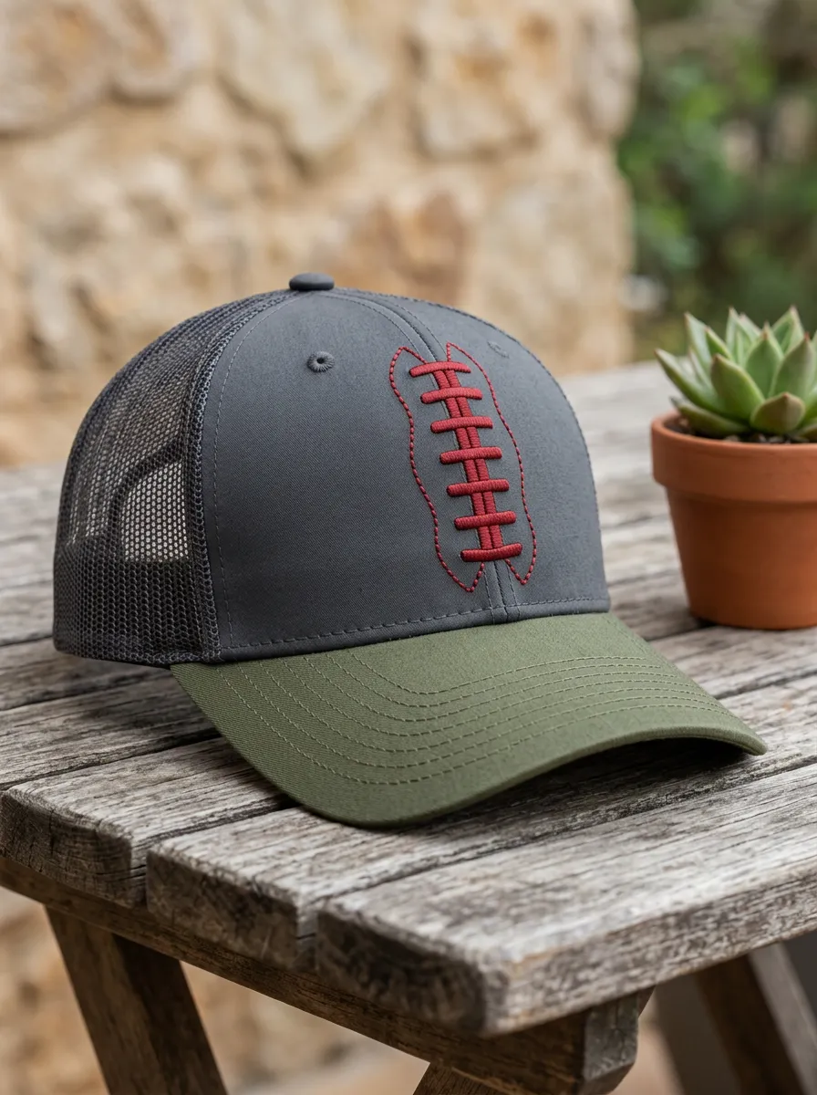 Men's Football Fan Red Laces Embroidered Mesh Trucker Hat