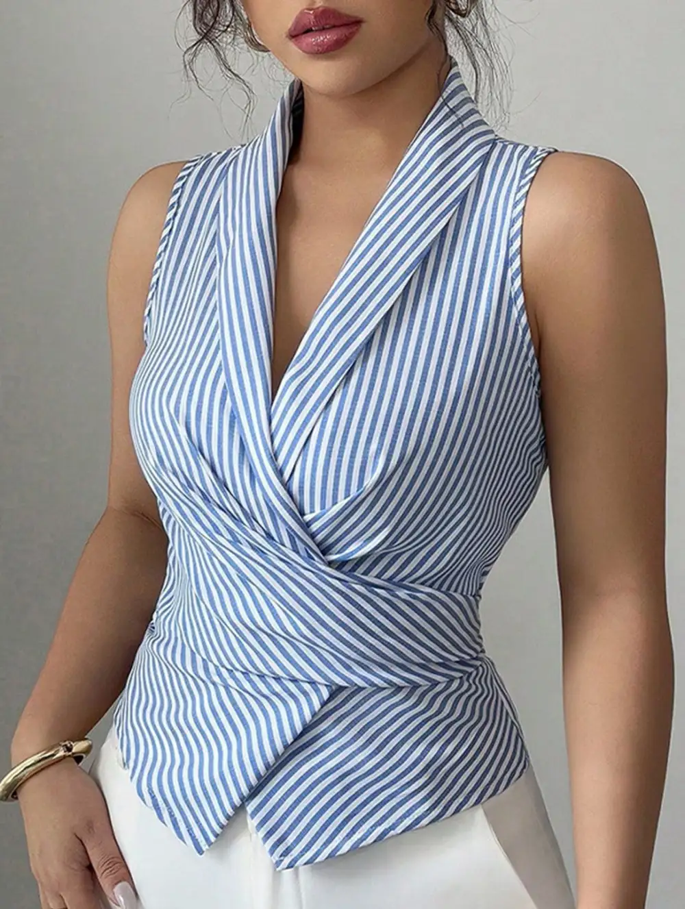 Stripe Sleeveless Tie Waist Top